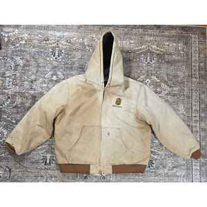 Vtg Carhartt Brown J140/130 Lined Hooded Jacket Sun Faded Distressed Workwear